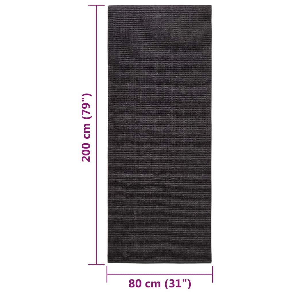Teppich Natur Sisal 80x200 cm Schwarz