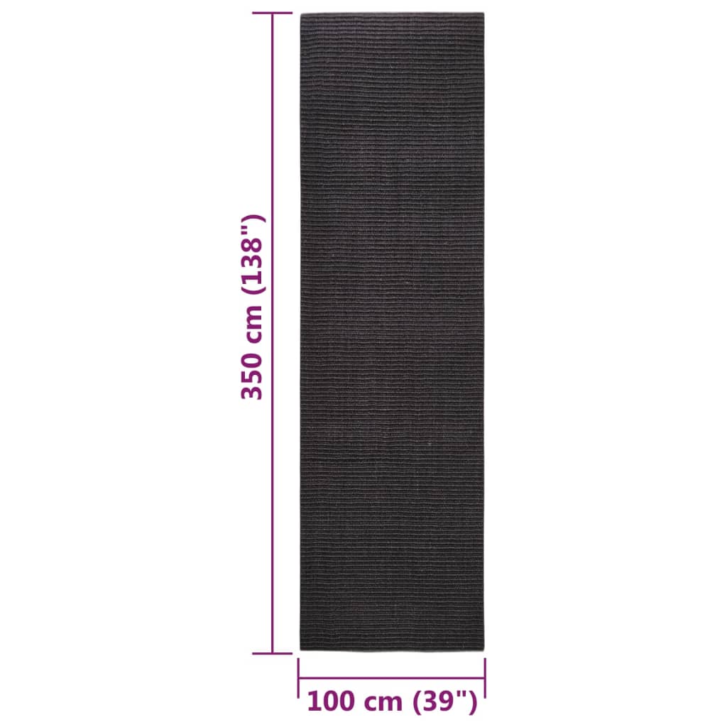Teppich Natur Sisal 100x350 cm Schwarz