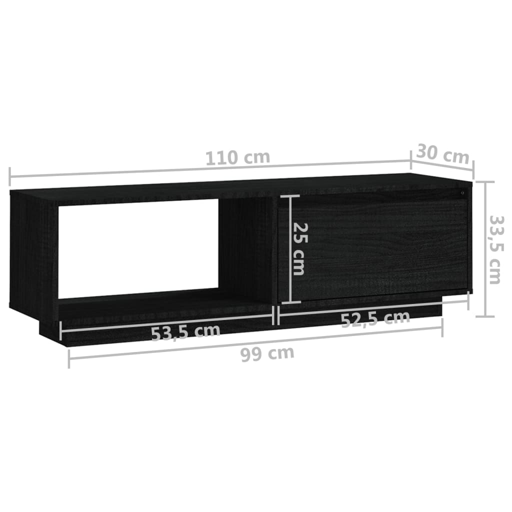 TV-Schrank Schwarz 110x30x33,5 cm Massivholz Kiefer