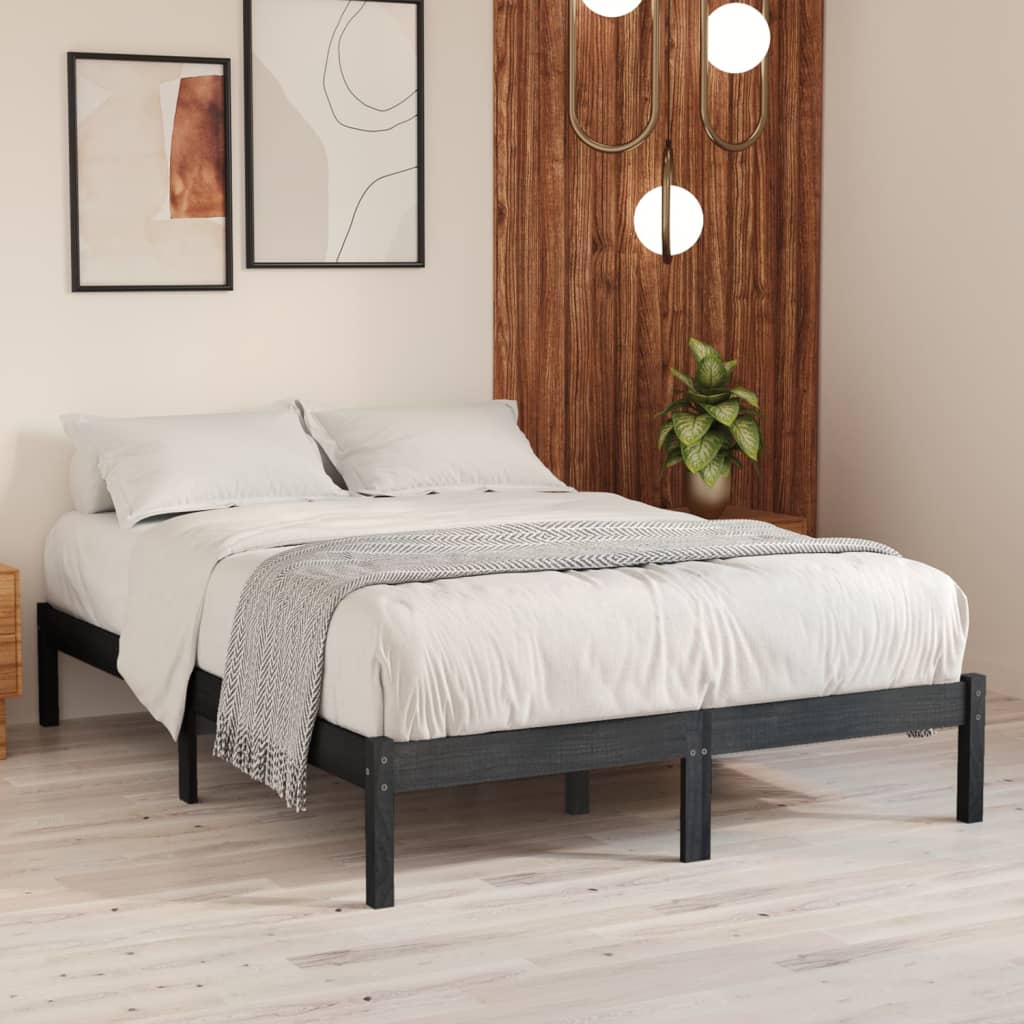 Massivholzbett Grau 135x190 cm 4FT6 Double