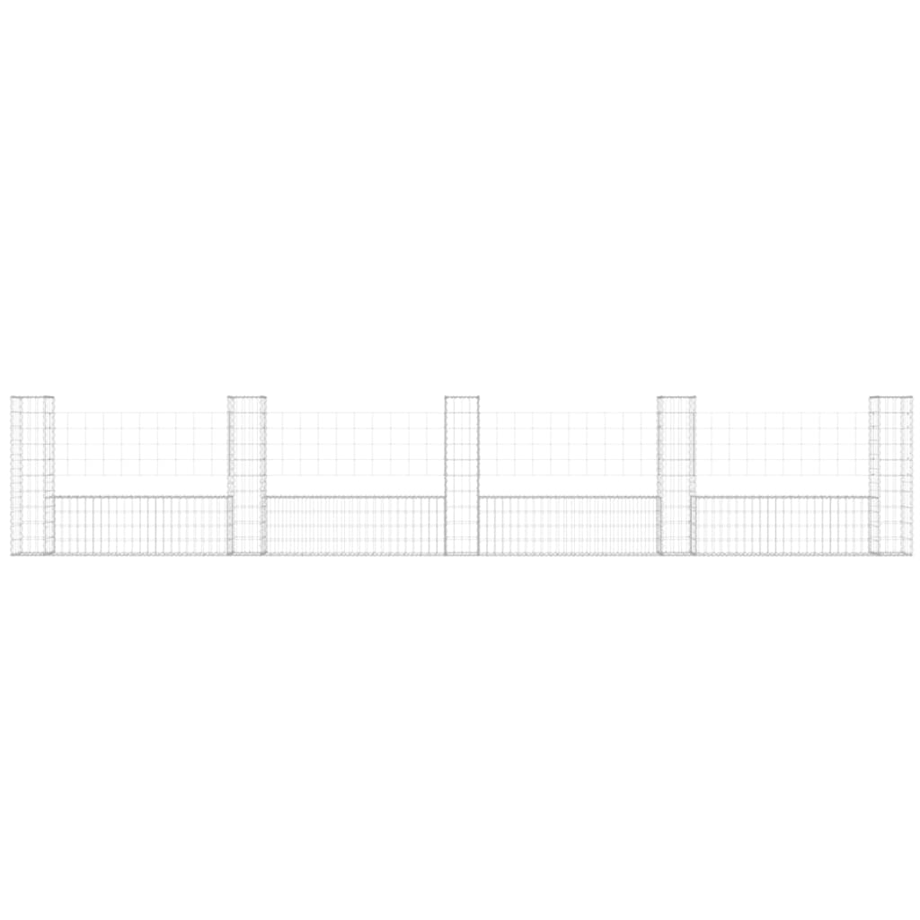 Gabionenkorb U-Form mit 5 Säulen Eisen 500x20x100 cm