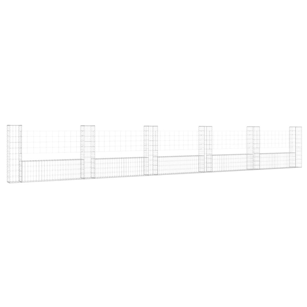 Gabionenkorb U-Form mit 6 Säulen Eisen 620x20x100 cm