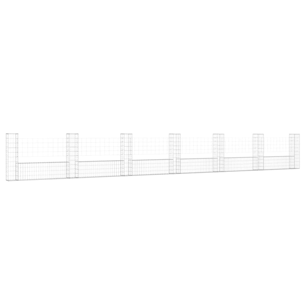 Gabionenkorb U-Form mit 7 Säulen Eisen 740x20x100 cm