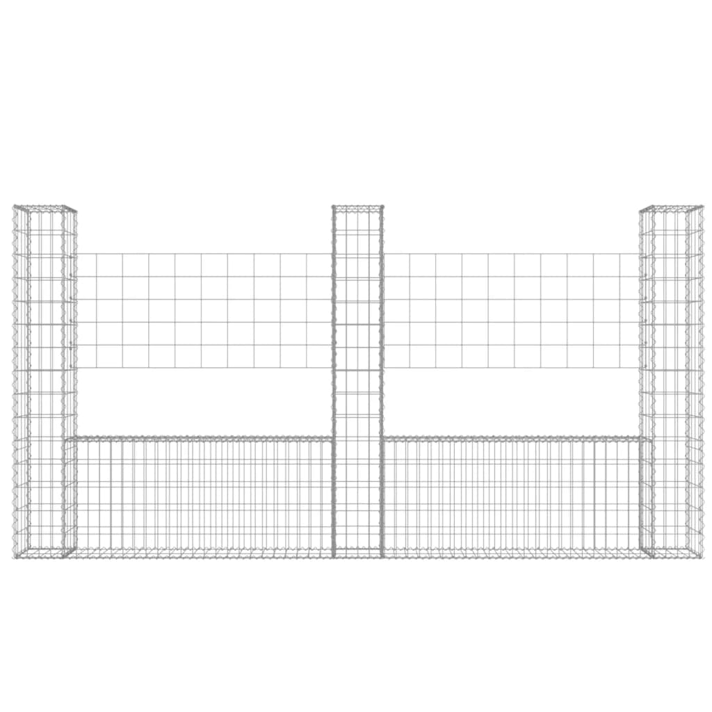 Gabionenkorb U-Form mit 3 Säulen Eisen 260x20x150 cm