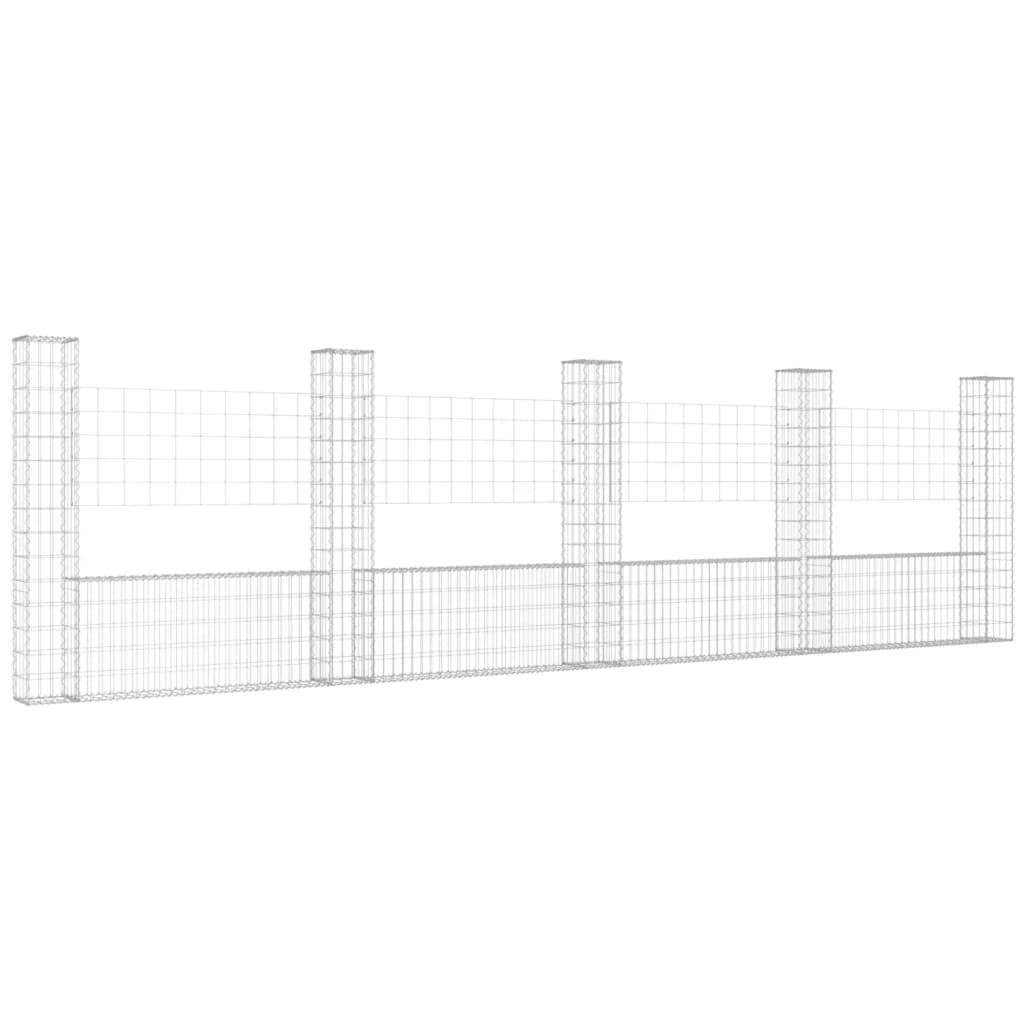 Gabionenkorb U-Form mit 5 Säulen Eisen 500x20x150 cm