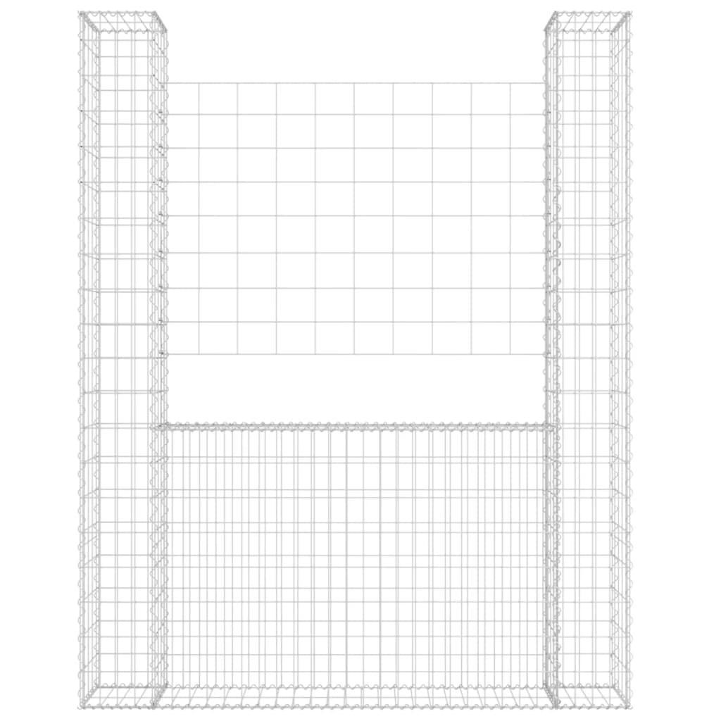 Gabionenkorb U-Form mit 2 Säulen Eisen 140x20x200 cm