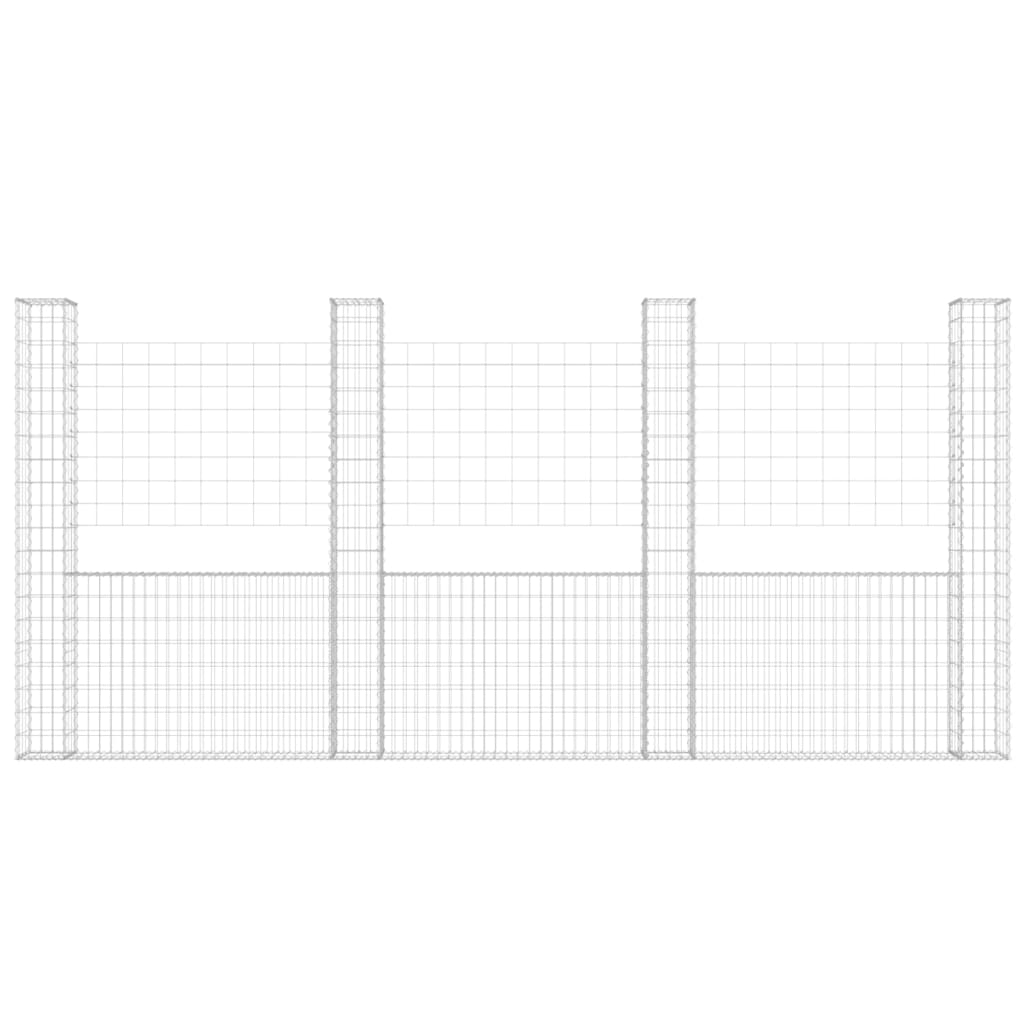 Gabionenkorb U-Form mit 4 Säulen Eisen 380x20x200 cm