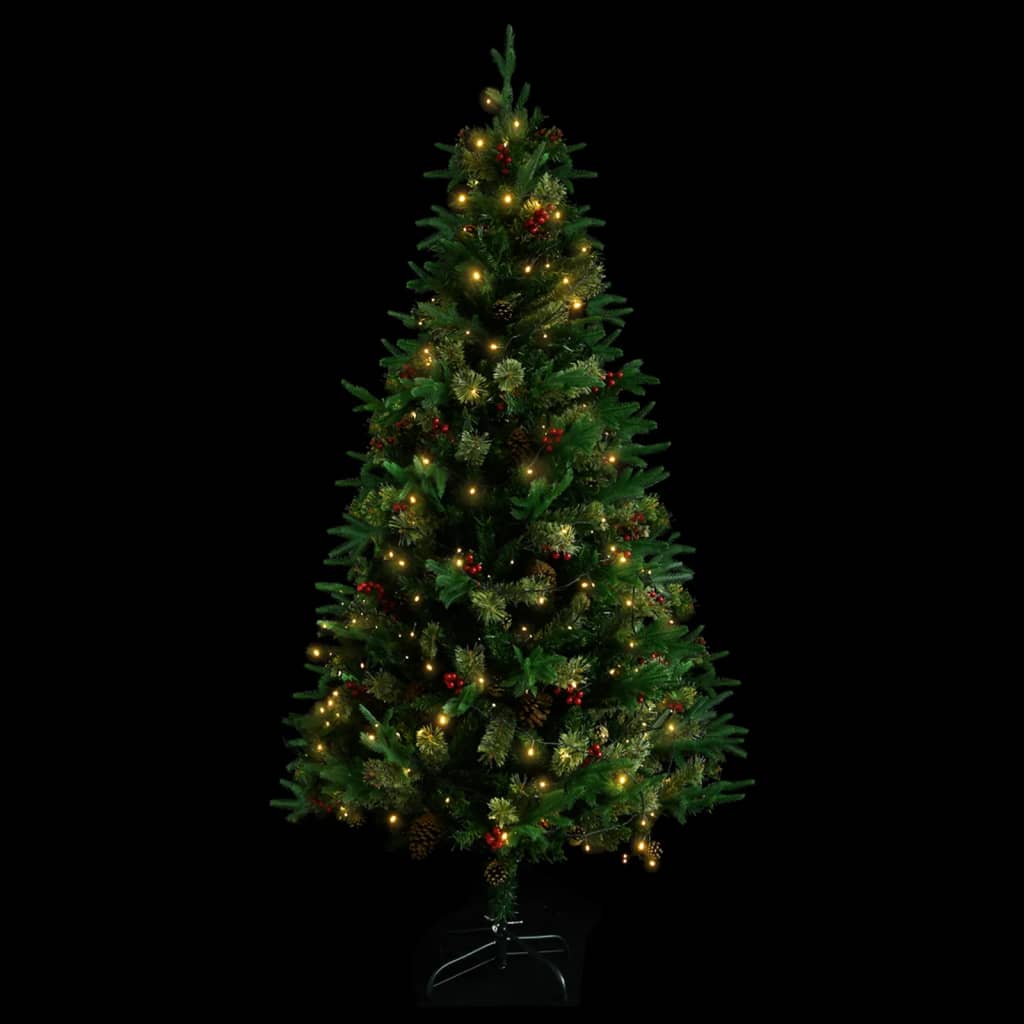 Weihnachtsbaum mit LEDs & Kiefernzapfen Grün 225 cm PVC & PE