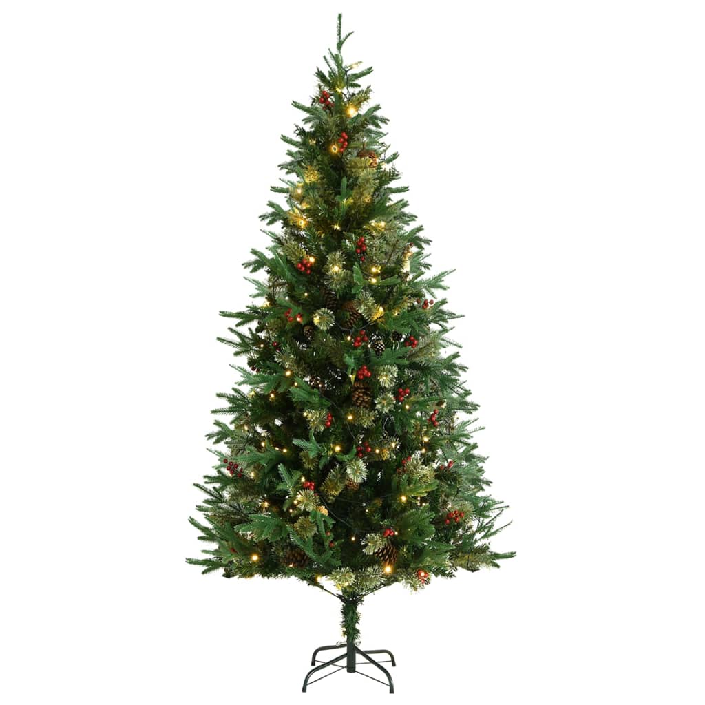 Weihnachtsbaum mit LEDs & Kiefernzapfen Grün 225 cm PVC & PE