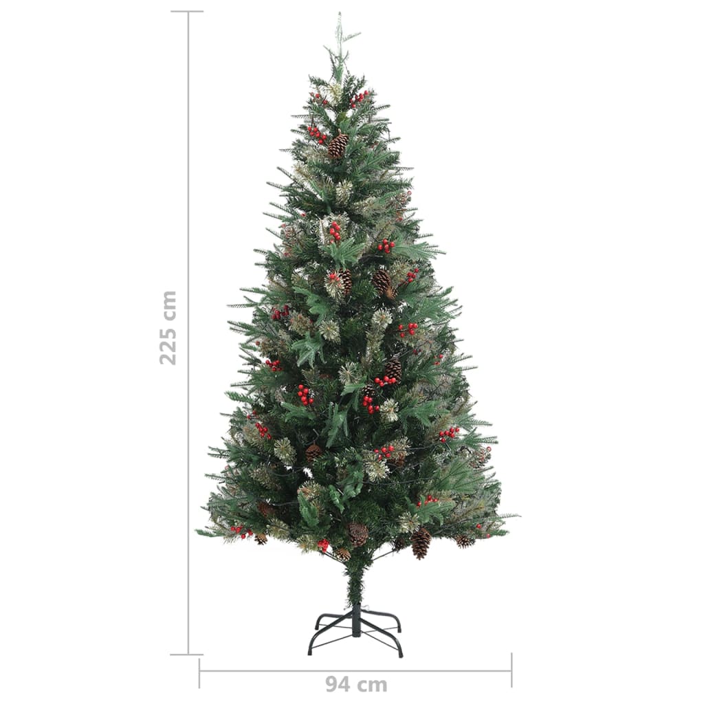 Weihnachtsbaum mit LEDs & Kiefernzapfen Grün 225 cm PVC & PE
