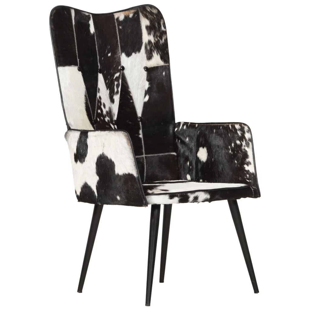 Ohrensessel Schwarz und Weiß Echtleder