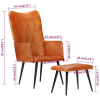 Thumbnail for Ohrensessel mit Hocker Hellbraun Echtleder