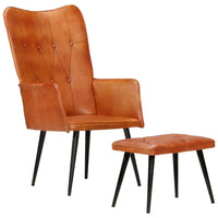 Thumbnail for Ohrensessel mit Hocker Hellbraun Echtleder