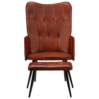 Thumbnail for Ohrensessel mit Hocker Braun Echtleder