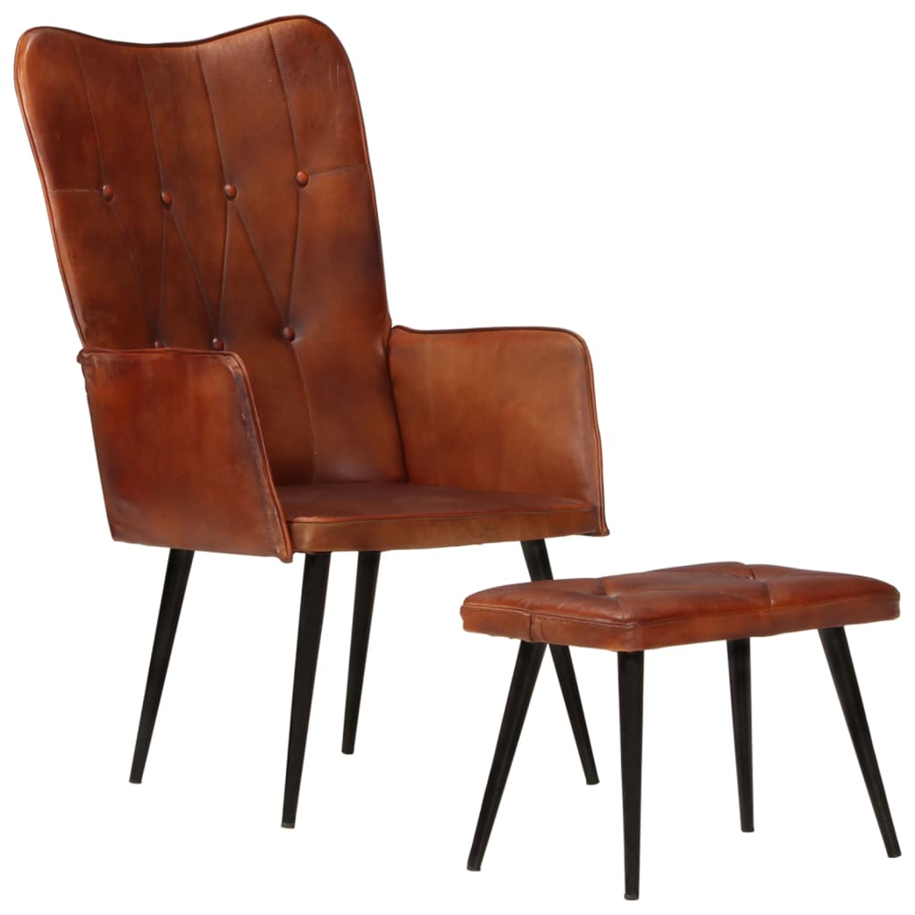 Ohrensessel mit Hocker Braun Echtleder