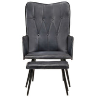 Thumbnail for Ohrensessel mit Hocker Grau Echtleder