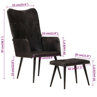 Thumbnail for Ohrensessel mit Hocker Schwarz Echtleder