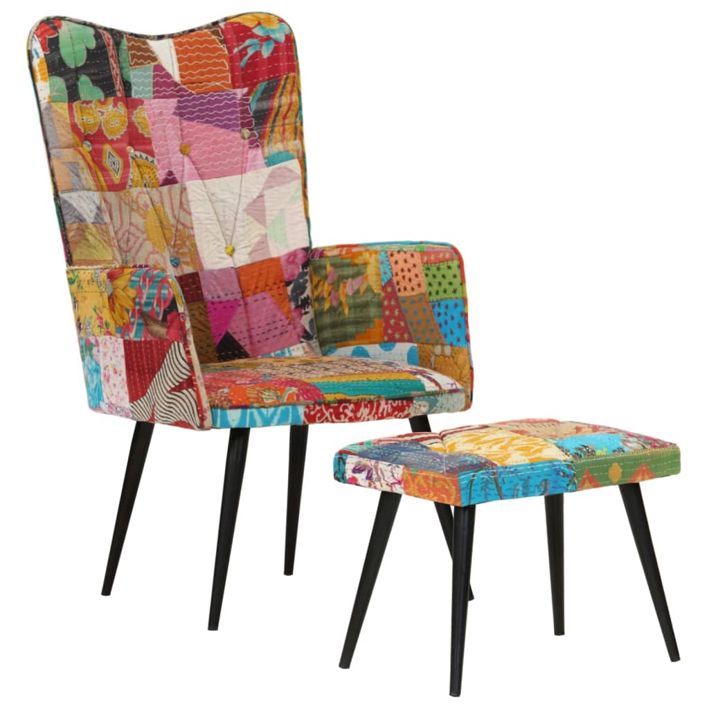 Sessel mit Hocker Mehrfarbig Patchwork Canvas