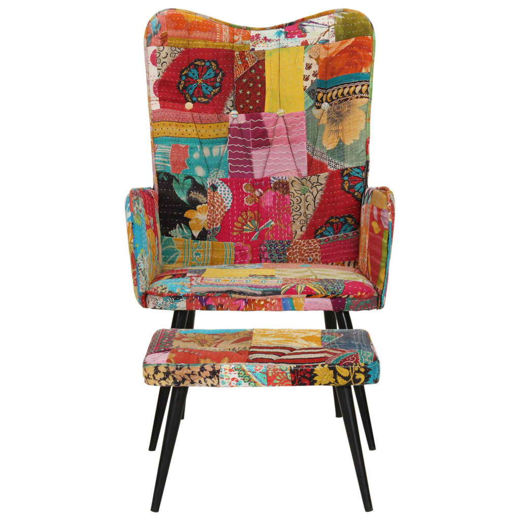 Sessel mit Hocker Mehrfarbig Patchwork Canvas