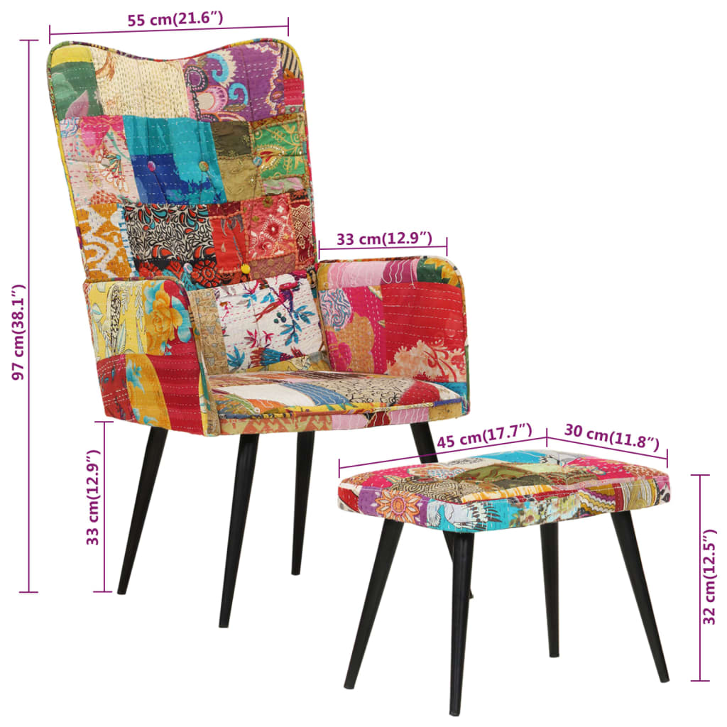 Sessel mit Hocker Mehrfarbig Patchwork Canvas