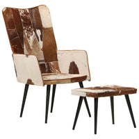 Thumbnail for Ohrensessel mit Hocker Braun Echtleder