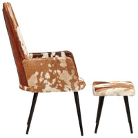 Thumbnail for Ohrensessel mit Hocker Braun Echtleder