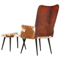 Thumbnail for Ohrensessel mit Hocker Braun Echtleder