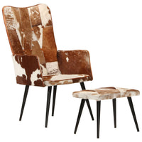 Thumbnail for Ohrensessel mit Hocker Braun Echtleder