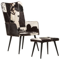 Thumbnail for Ohrensessel mit Hocker Schwarz Echtleder