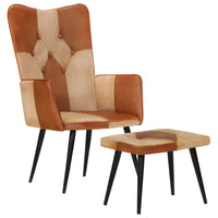 Thumbnail for Sessel mit Hocker Braun Echtleder und Canvas