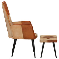 Thumbnail for Sessel mit Hocker Braun Echtleder und Canvas