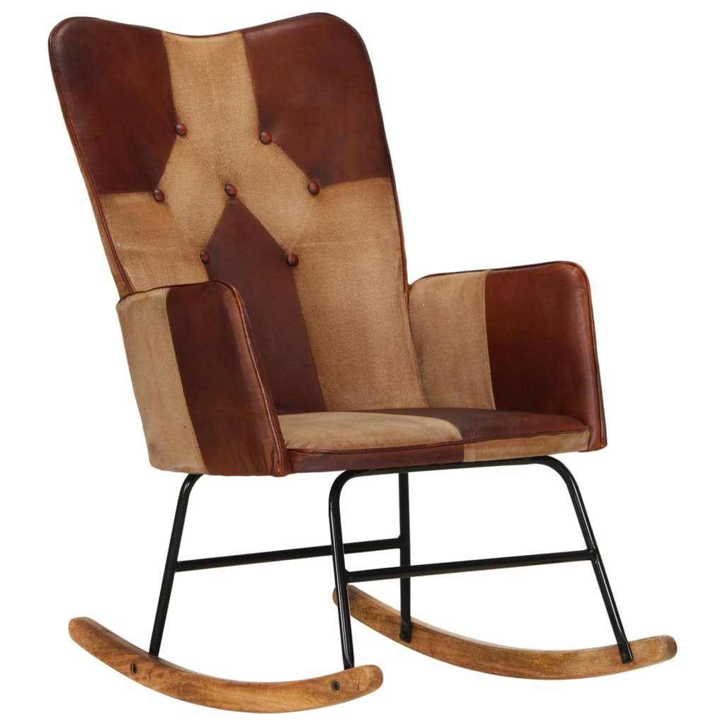 Schaukelstuhl Braun Echtleder und Canvas