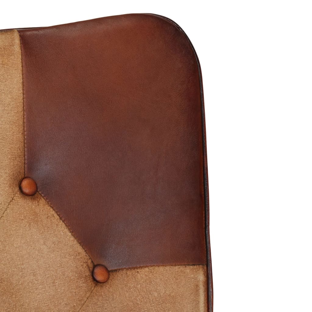 Schaukelstuhl Braun Echtleder und Canvas