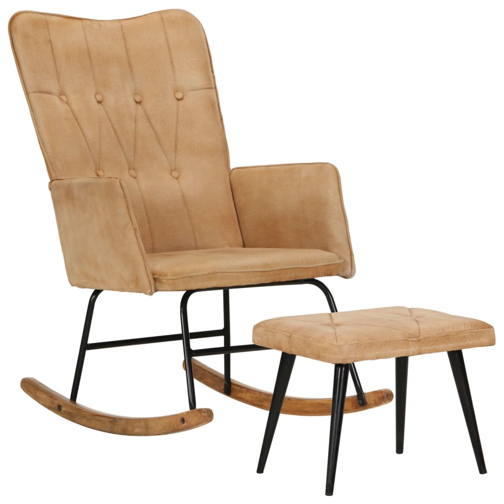 Schaukelstuhl mit Hocker Creme Vintage Canvas