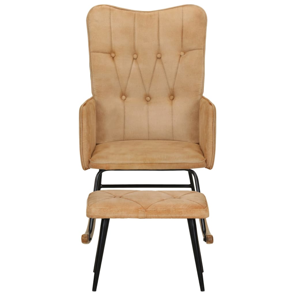 Schaukelstuhl mit Hocker Creme Vintage Canvas