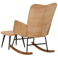 Thumbnail for Schaukelstuhl mit Hocker Creme Vintage Canvas