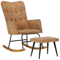 Thumbnail for Schaukelstuhl mit Hocker Braun Vintage Canvas