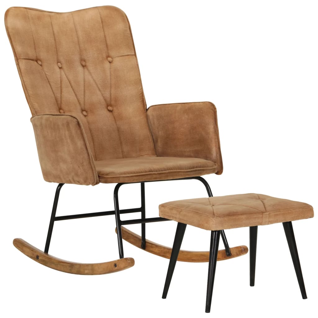 Schaukelstuhl mit Hocker Braun Vintage Canvas