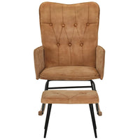 Thumbnail for Schaukelstuhl mit Hocker Braun Vintage Canvas
