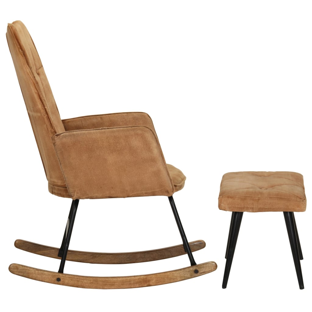 Schaukelstuhl mit Hocker Braun Vintage Canvas