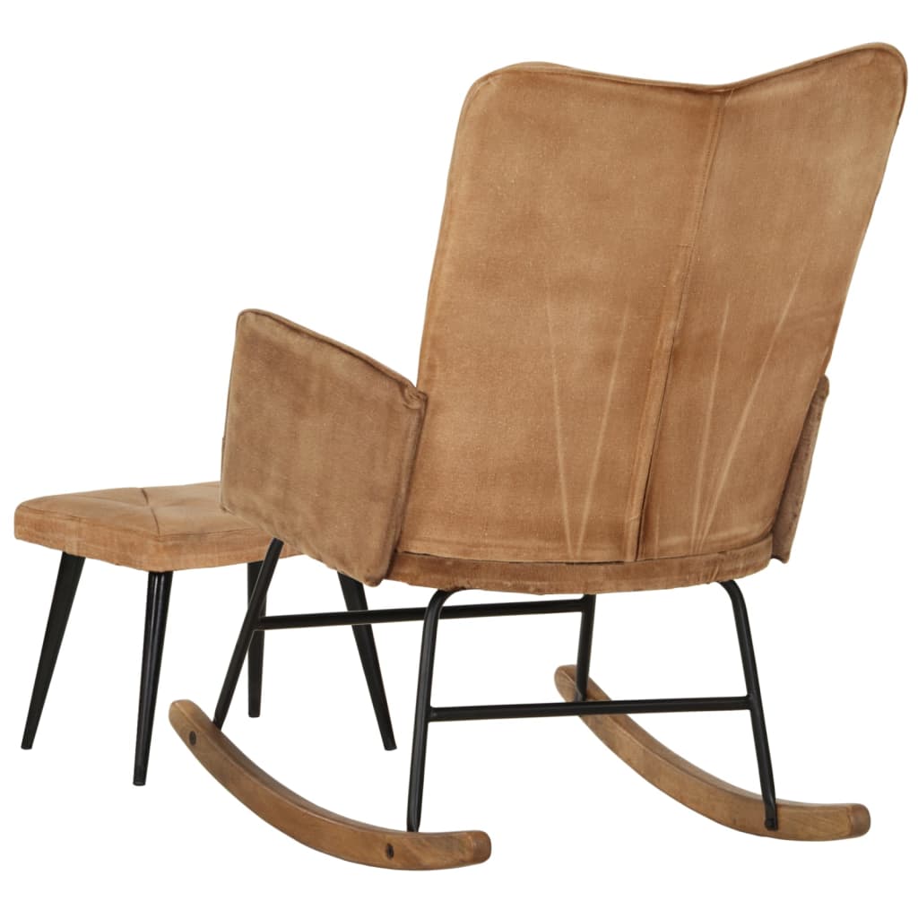 Schaukelstuhl mit Hocker Braun Vintage Canvas