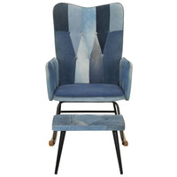 Thumbnail for Schaukelsessel mit Hocker Blau Denim Patchwork Canvas