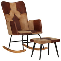 Thumbnail for Schaukelstuhl mit Hocker Braun Echtleder und Canvas