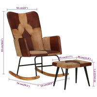 Thumbnail for Schaukelstuhl mit Hocker Braun Echtleder und Canvas