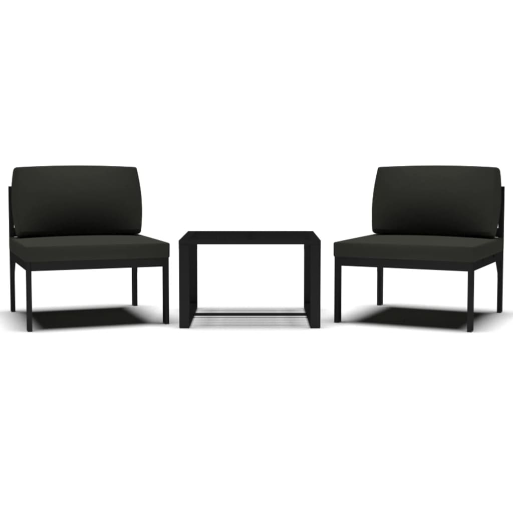 3-tlg. Garten-Sofagarnitur mit Kissen Aluminium Anthrazit