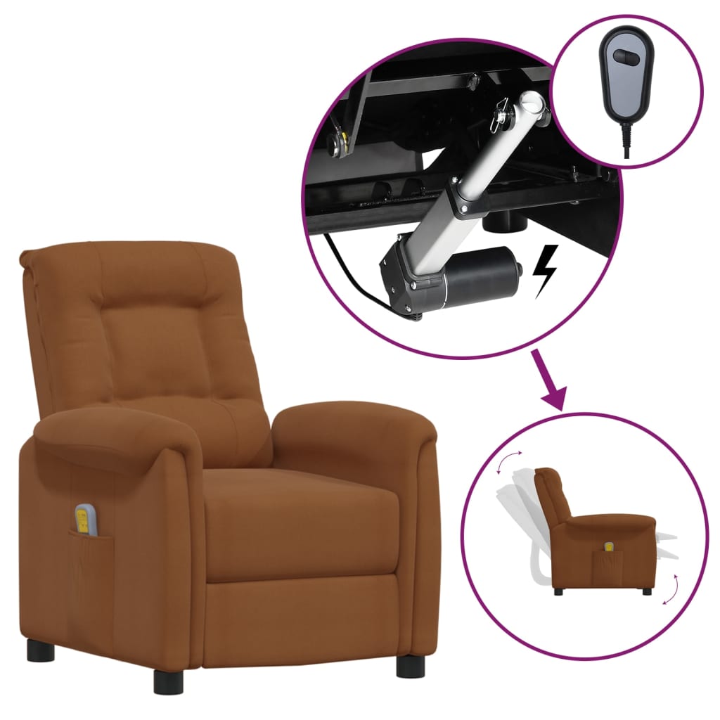Massagesessel mit Aufstehhilfe Braun Mikrofasergewebe