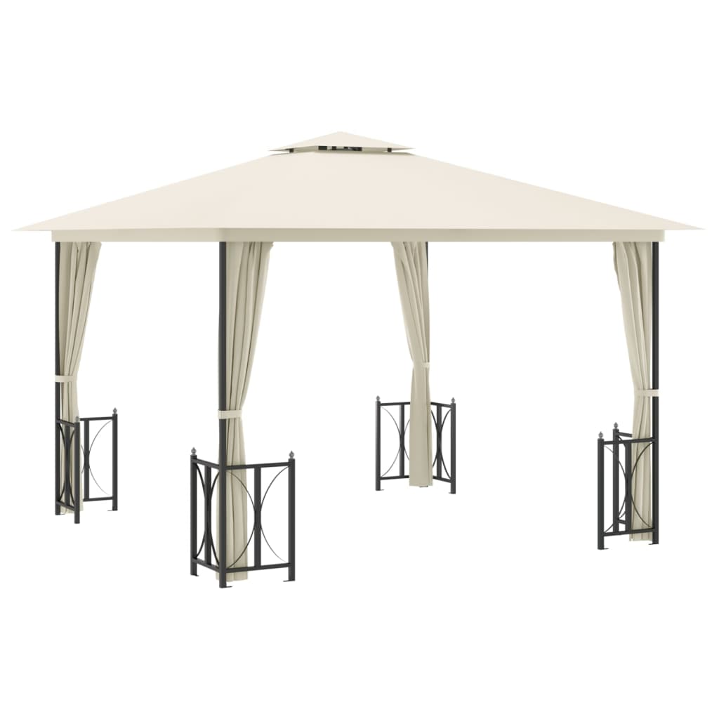 Pavillon mit Seitenwänden & Doppeldach 3x3 m Creme