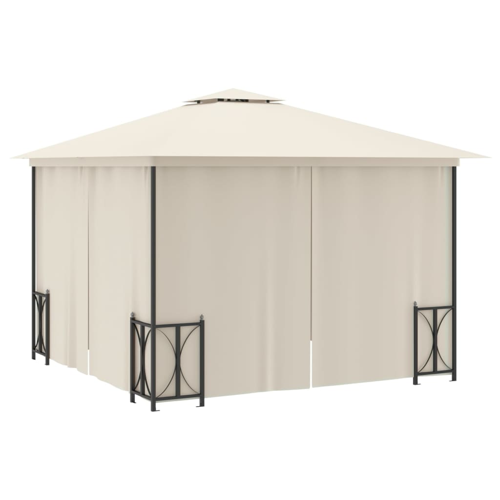 Pavillon mit Seitenwänden & Doppeldach 3x3 m Creme