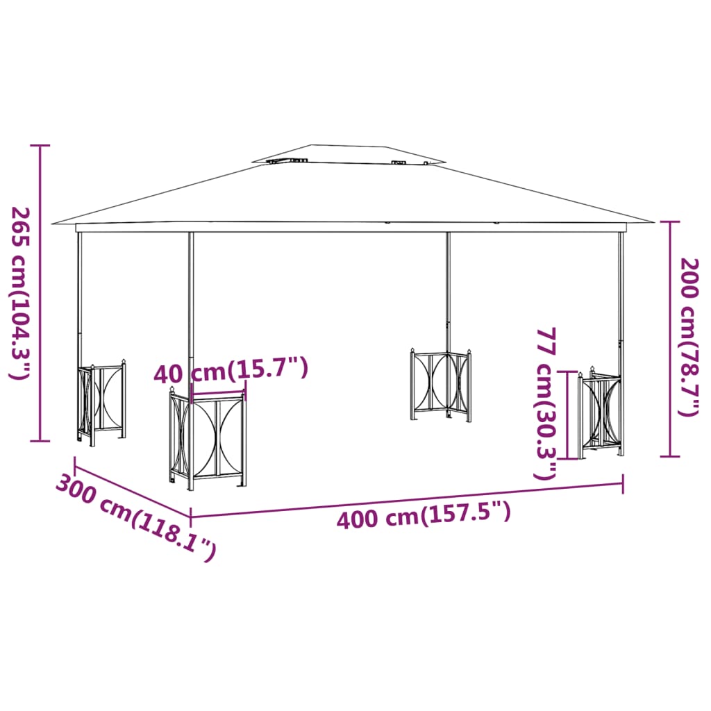 Pavillon mit Seitenwänden & Doppeldach 3x4 m Taupe