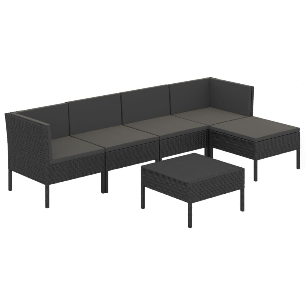 6-tlg. Garten-Lounge-Set mit Auflagen Poly Rattan Schwarz